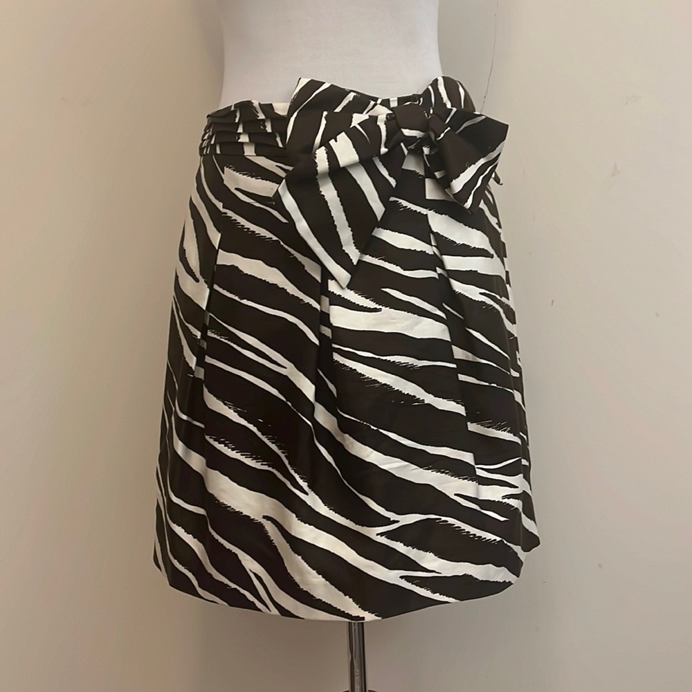 Kate Spade Brown & White Zebra Print Silk Blend Skirt With Bow Size 6